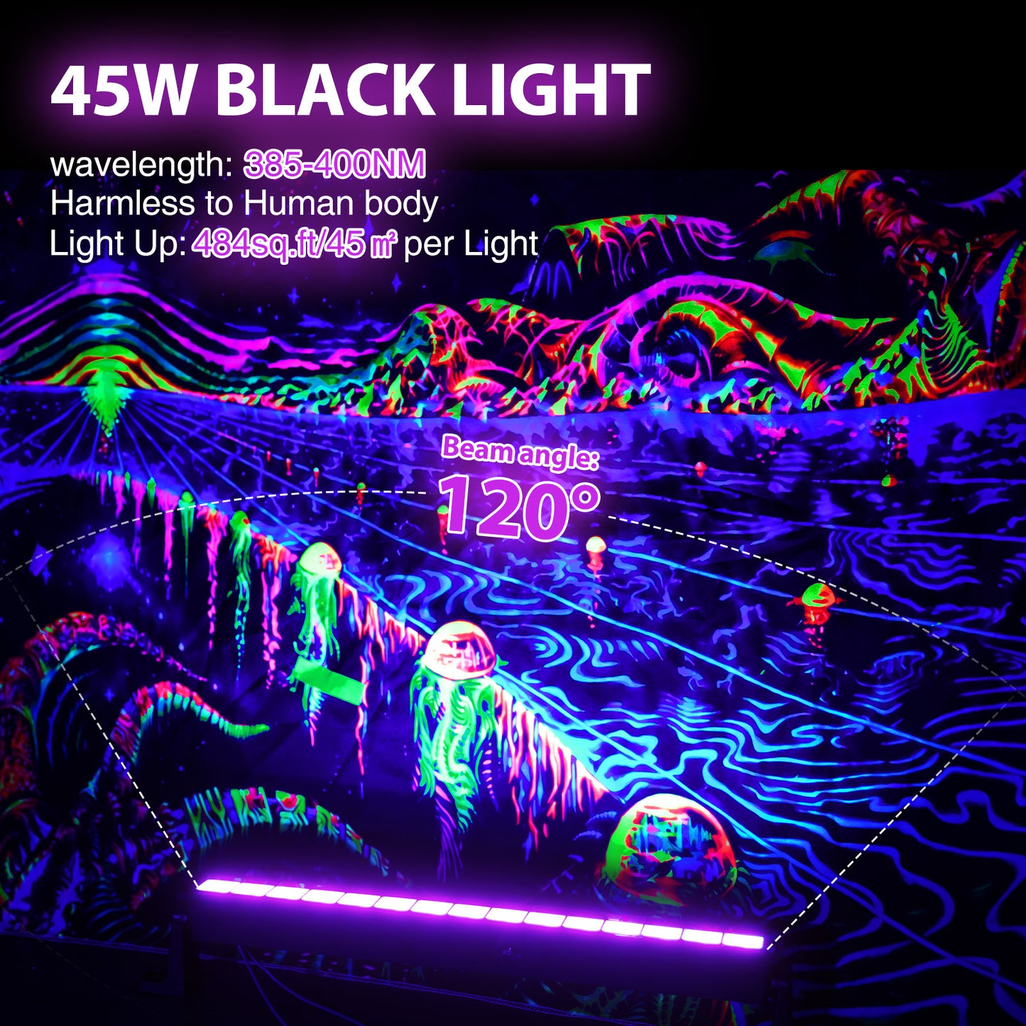 Meloght 45W LED Black Light Bar
