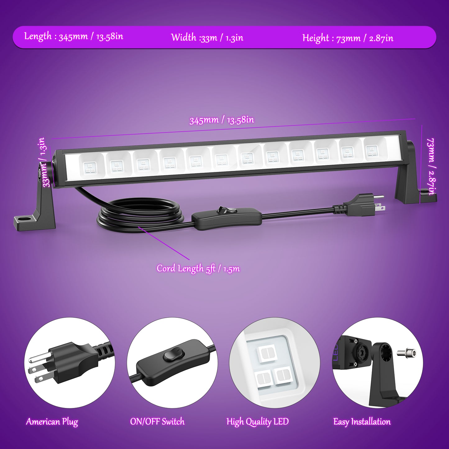 Meloght 42W LED Black Light Bar