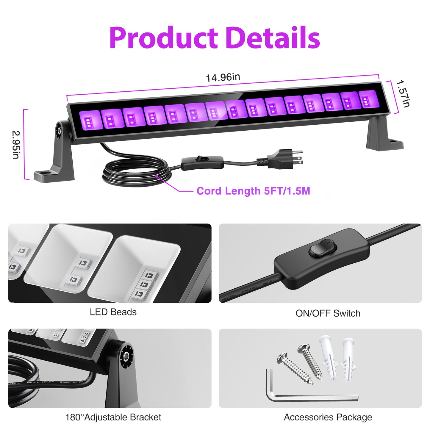 Meloght 45W LED Black Light Bar